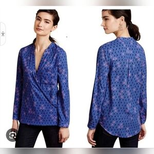 Maeve Blue Long Sleeve Wrap Blouse